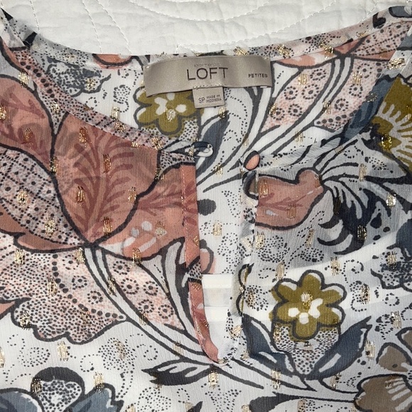 LOFT Floral Gold Shimmer Dress size petite small - Picture 2 of 5